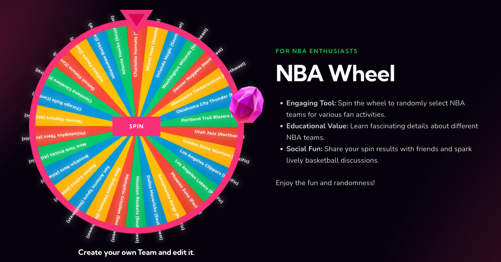NBA Wheel: Randomly Select Your Favorite NBA Team from 30 Teams