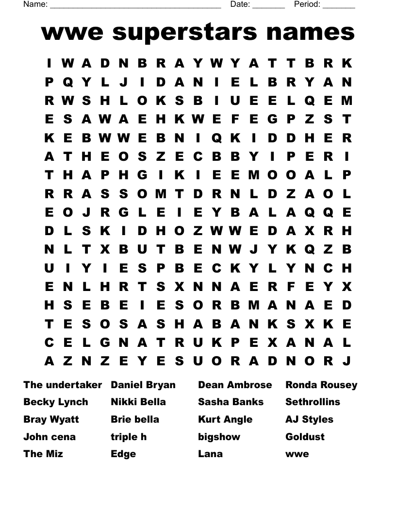wwe word search for kids! A fun and easy way to learn about wrestling stars.