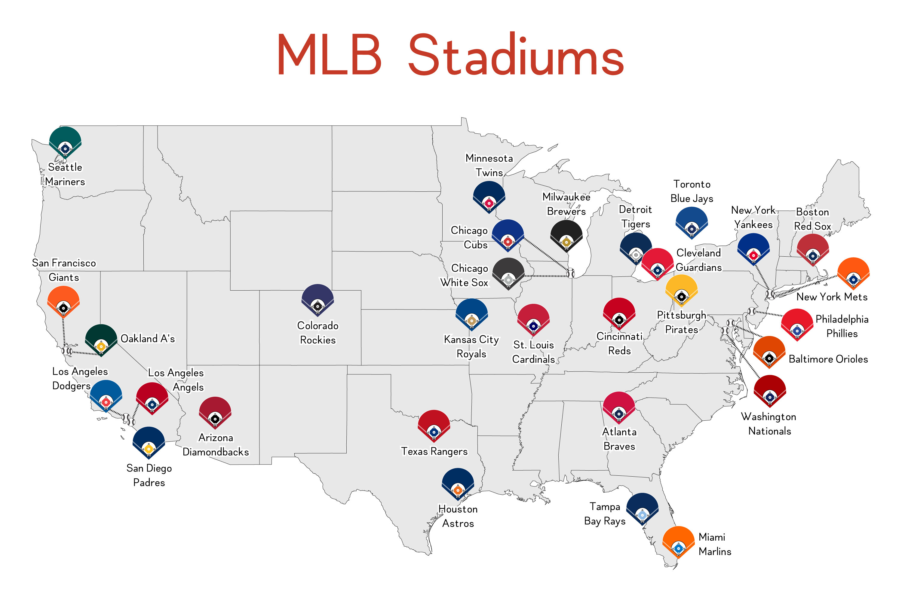 Wheres Your Teams Stadium? Map of Every MLB Stadium! Simple and Easy Guide to Baseball Parks