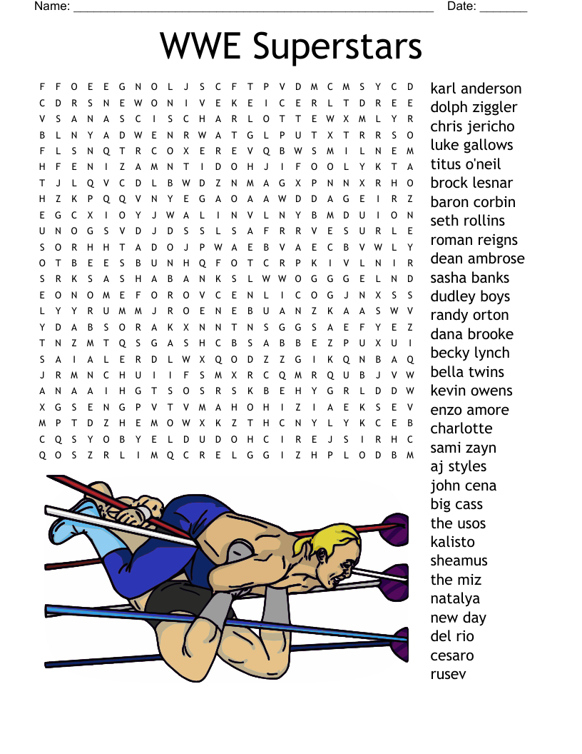 wwe word search for kids! A fun and easy way to learn about wrestling stars.